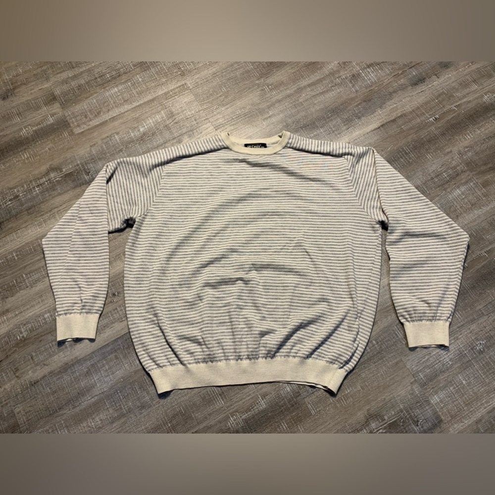 St. Croix Vintage Wool Blend Gray and Tan Striped Sweater‎ Made in USA Size XXL